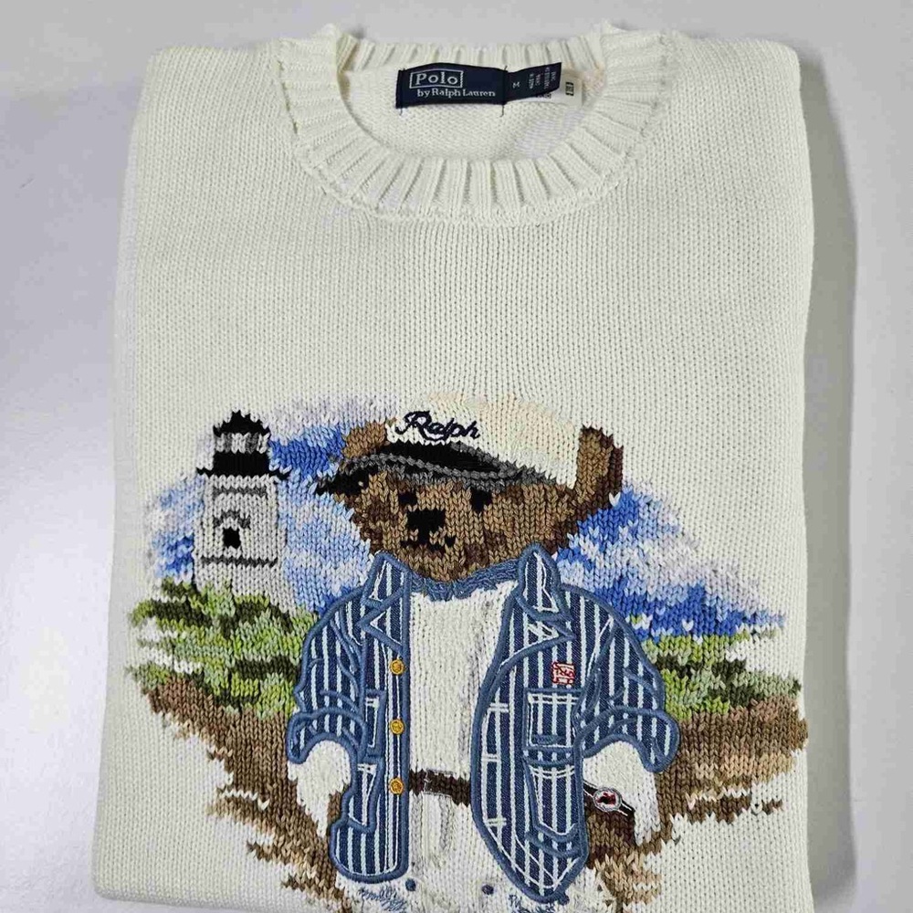 Ralph Lauren Cream Sweater with Nautical Bear - Picture 2 of 6